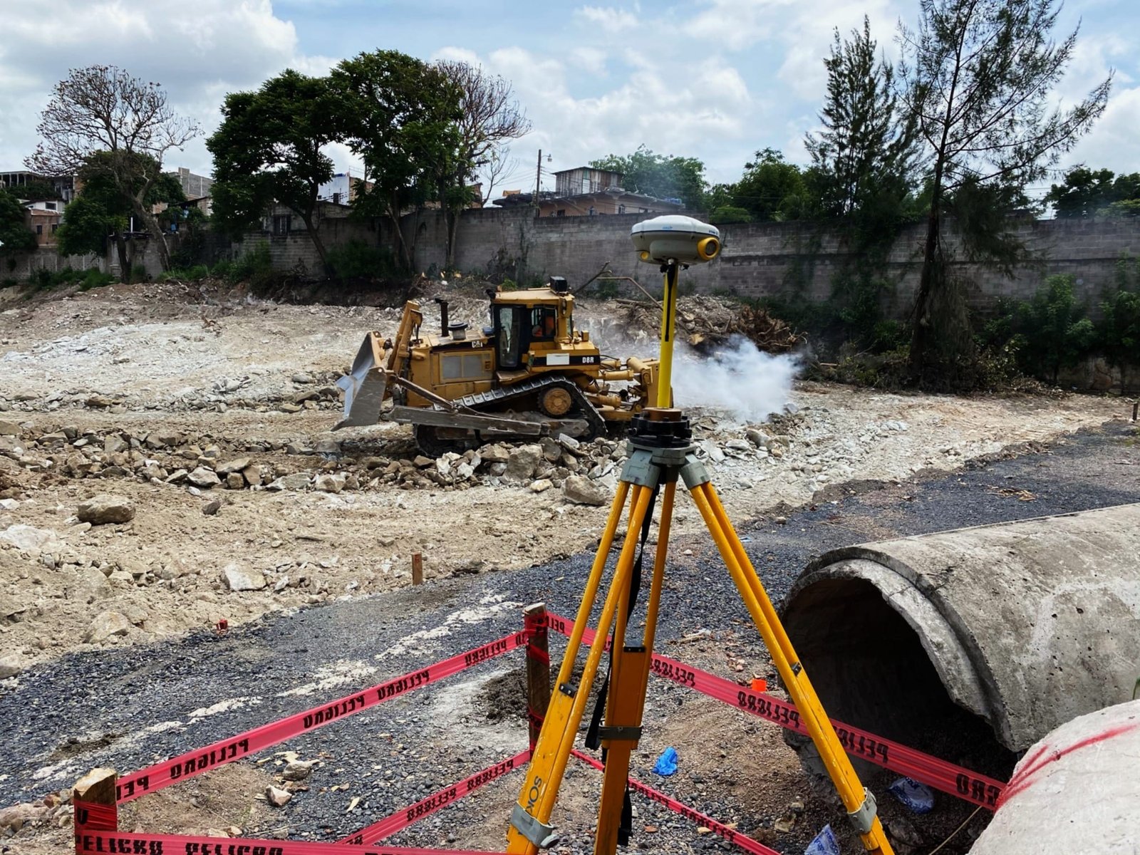 GNSS base station at active construction site
